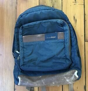 Vintage 90s LL Bean Navy Blue Nylon Leather Bottom Backpack Book Bag Knapsack